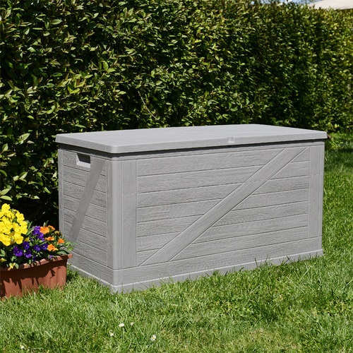 ALDOTRADE Záhradný úložný box drevo 420l sivý