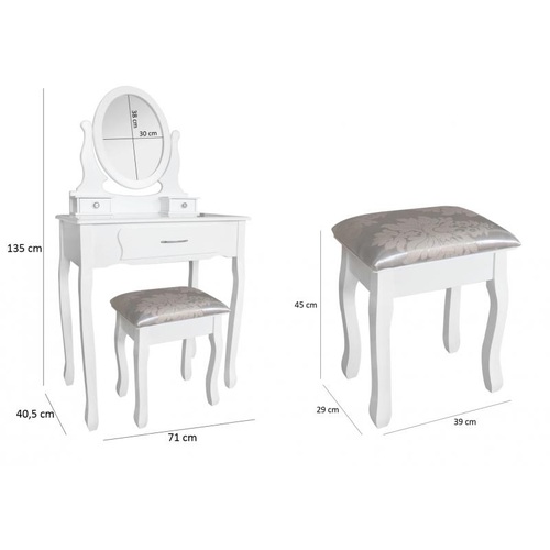 ALDOTRADE Toaletný kozmetický stolík Sofia 73x40x132cm s taburetom